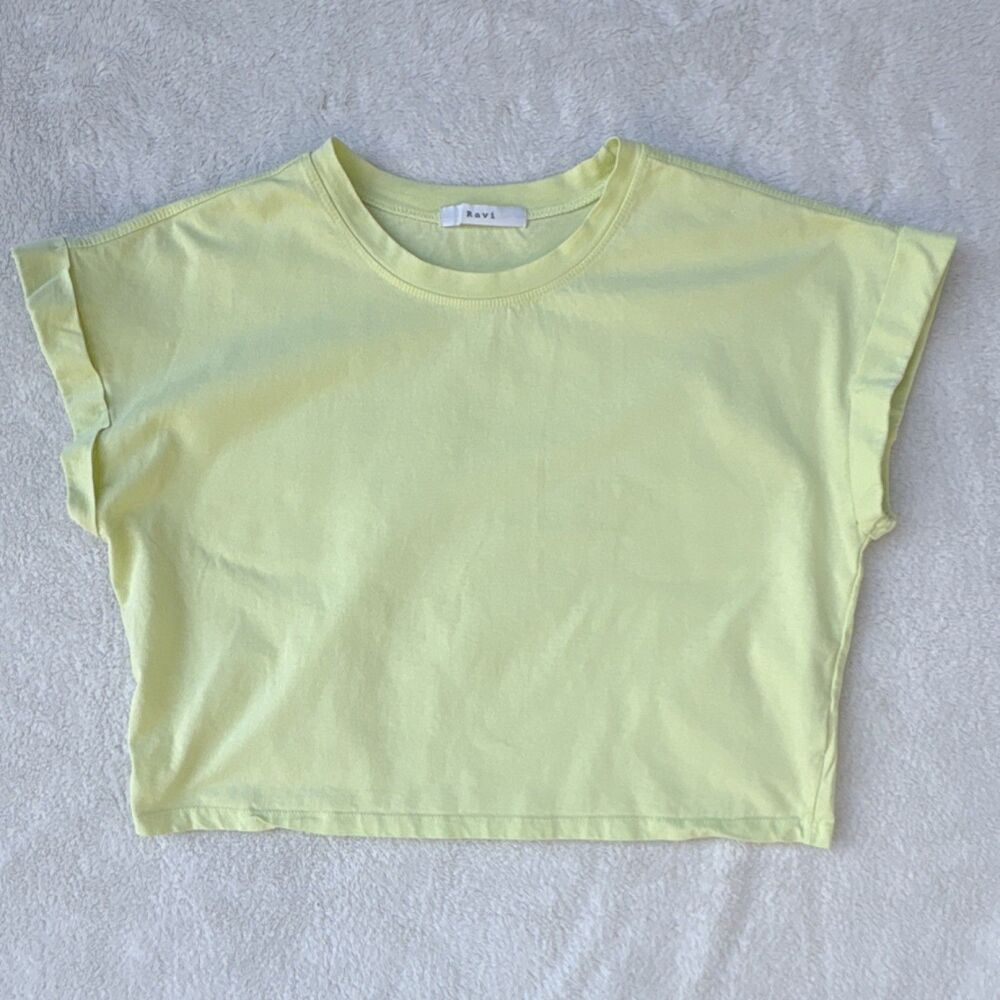 Ravi Yellow Cropped Short Sleeve Cotton T-Shirt Women's M/L